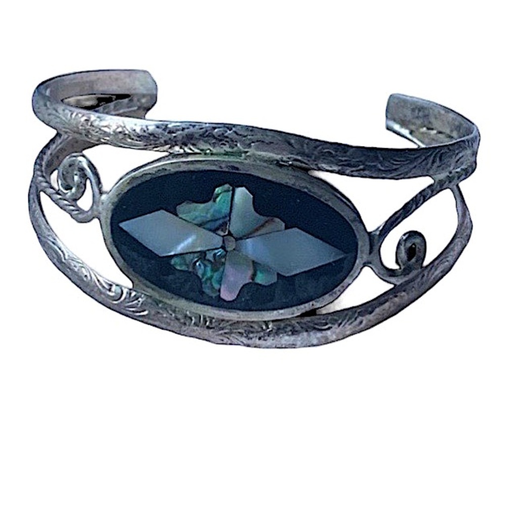 HECHOEN MEXICO Silver Abalone MOP Shell Cuff Bracelet Woman’s Jewelry Butterfly